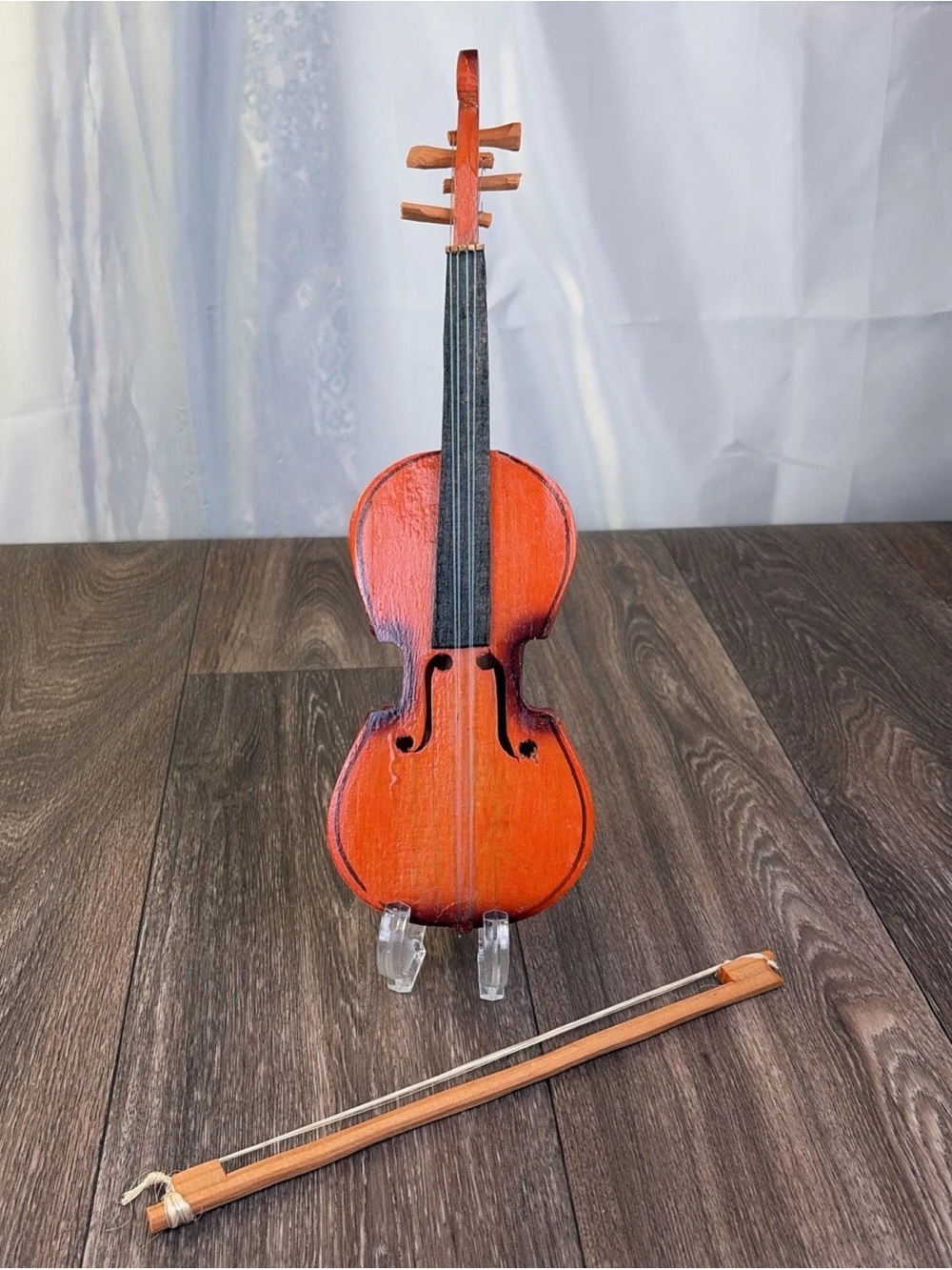 Vintage Mini 14" Decorative Wood Violin & Bow Display Instrument